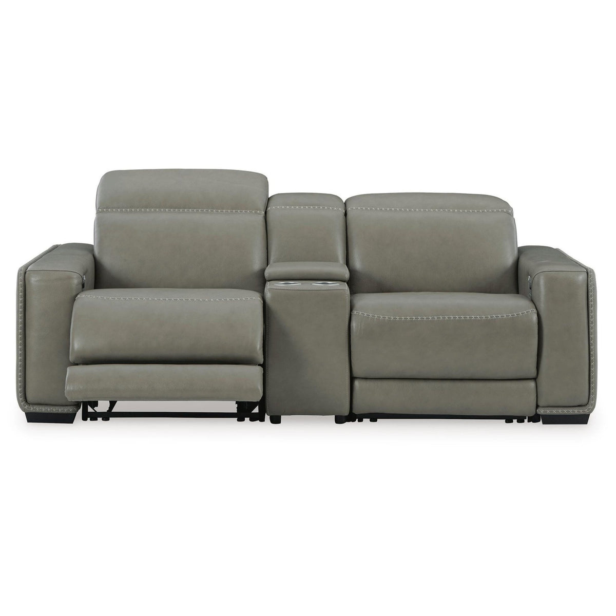 Correze Reclining Sectional - Select Living Furniture - Signature Design by Ashley® - CORREZE-2PC - Gray -2-Piece Power Reclining Loveseat - Correze gray power reclining loveseat with storage console in a living room -