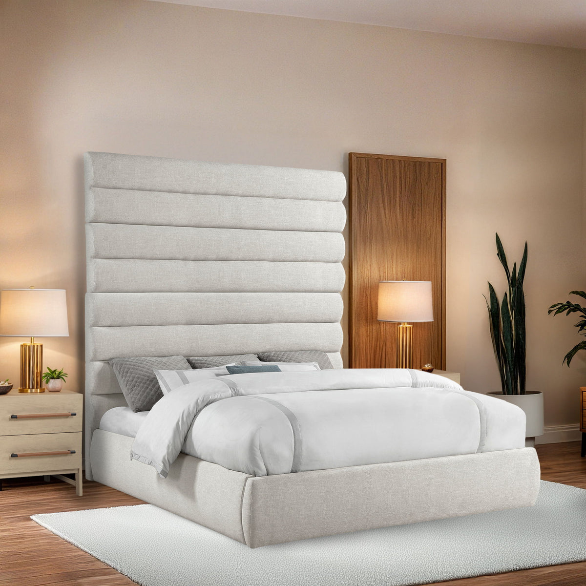 Adam - Linen Fabric Bed With 89" Headboard