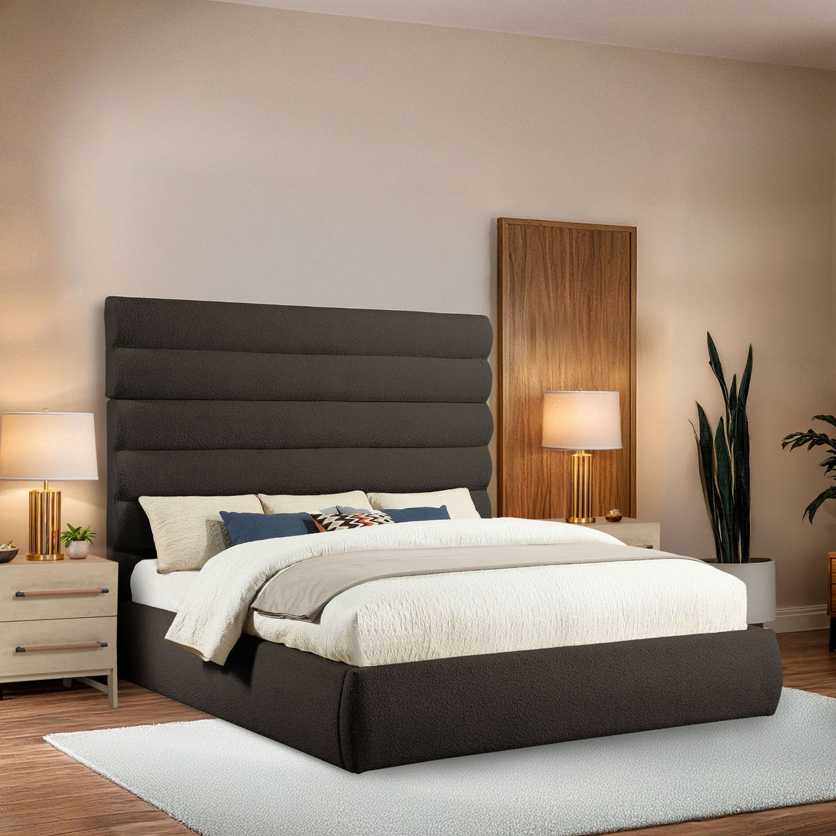Adam - Boucle Fabric Bed With 70.5" Headboard