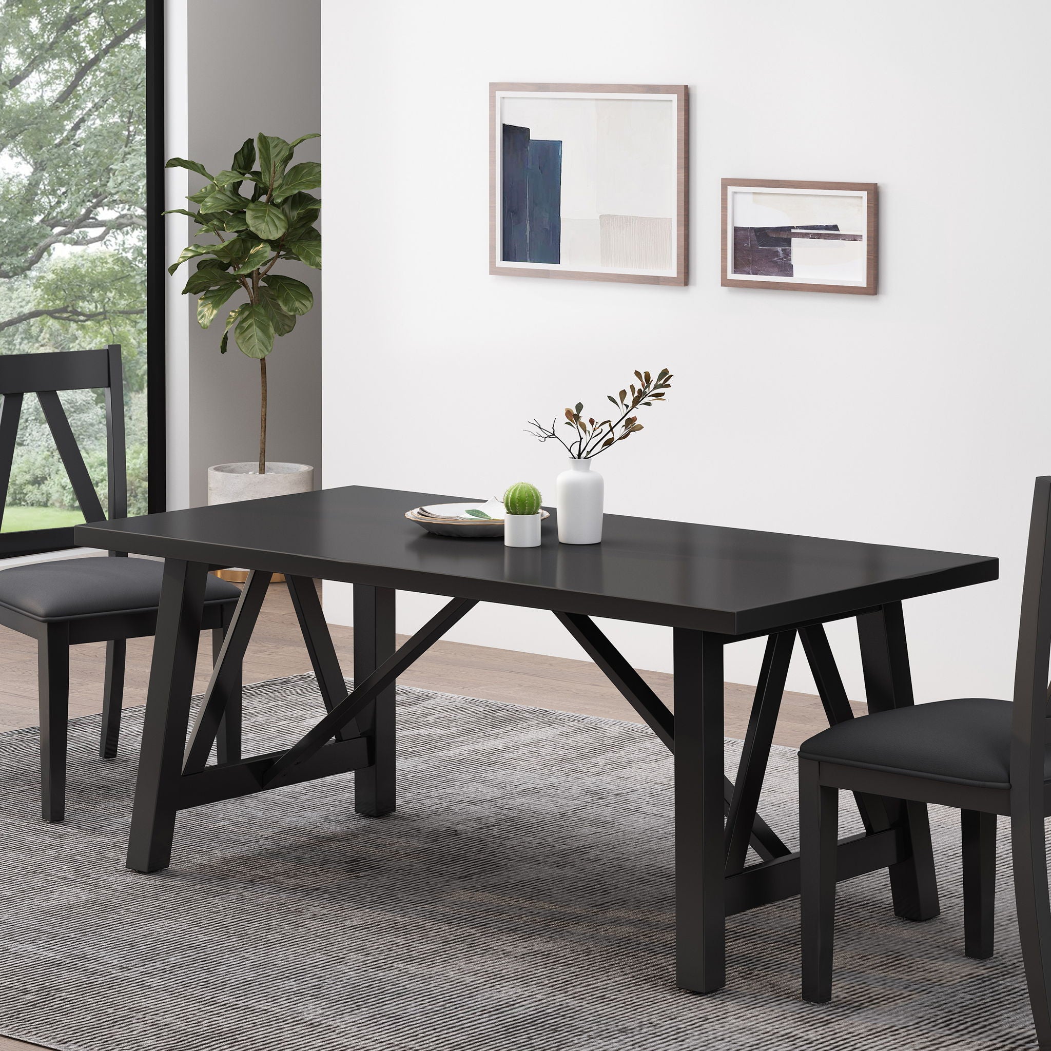 Farmhouse Style Dining Table With Wood Like Top
