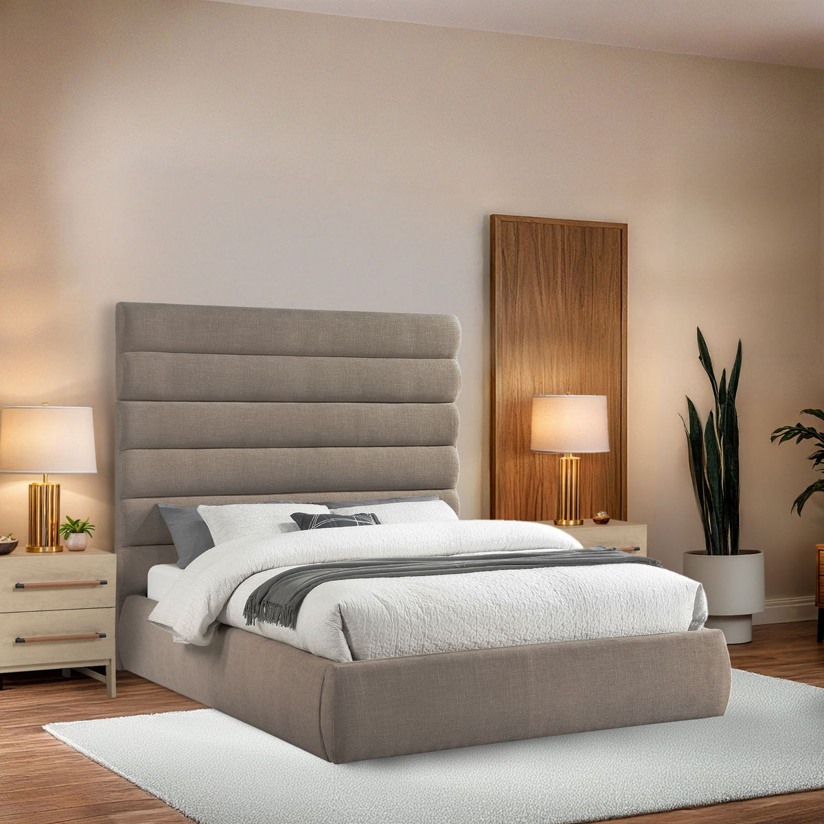 Adam - Linen Fabric Bed With 70.5" Headboard