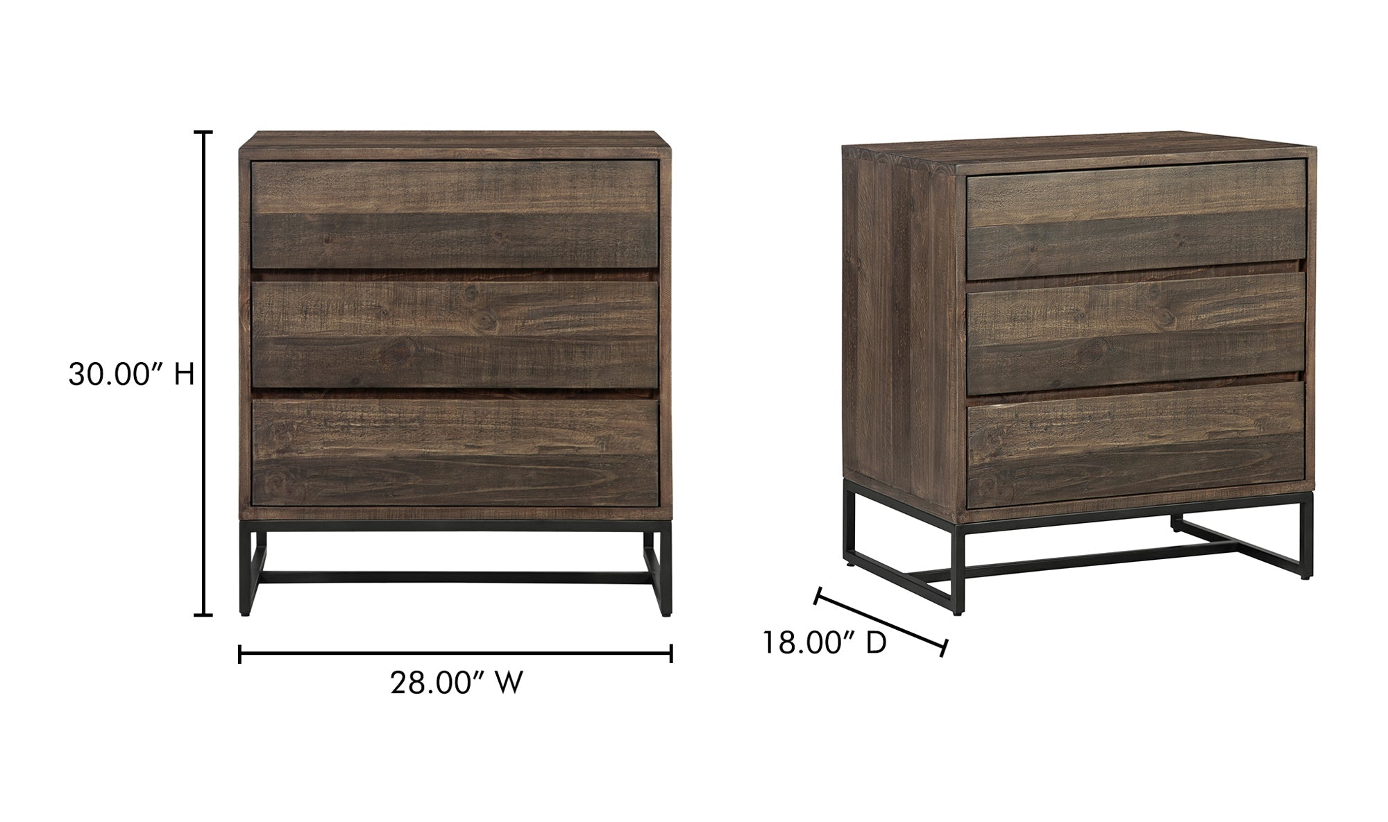 Elena 3 Drawer Nightstand - Select Living Furniture - Nightstands - Moe's Home Collection - Elena 3 Drawer Nightstand -