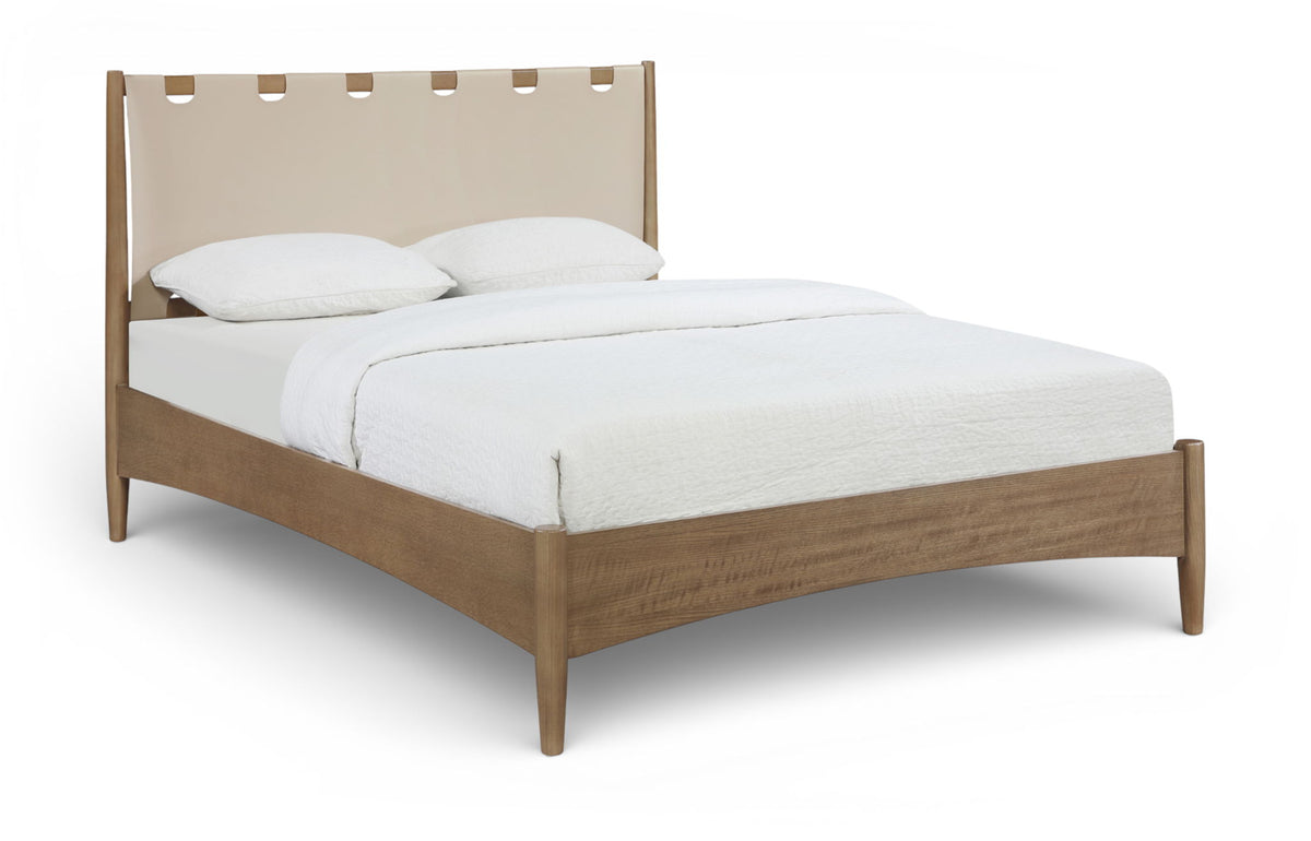 Santos - Vegan Leather Headboard And Wood Bed - Waxed Brown Frame