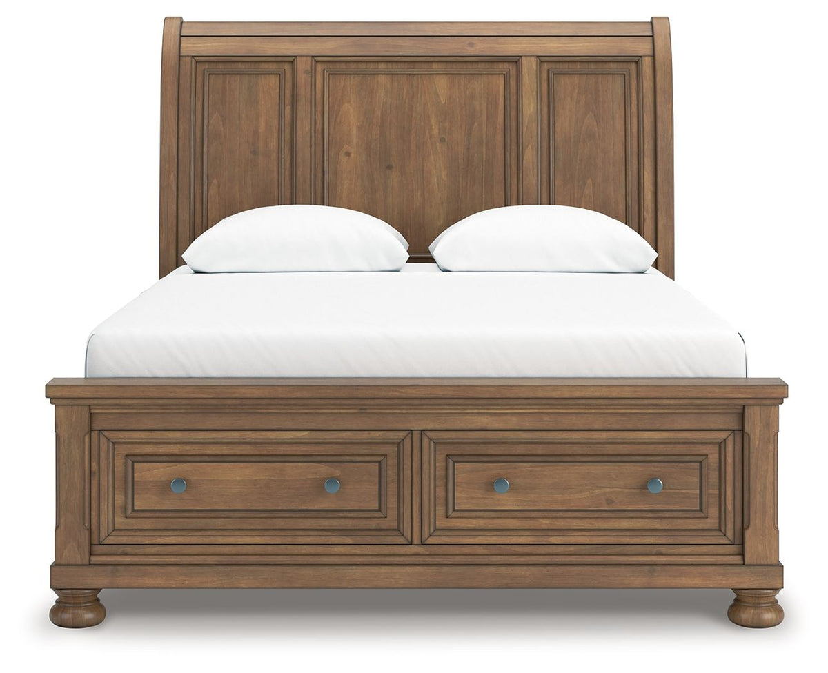 Feddinger - Storage Sleigh Bed - Select Living Furniture - Storage Beds - Signature Design by Ashley® - PCB779B4 - Light Brown -Queen - Feddinger - Storage Sleigh Bed -