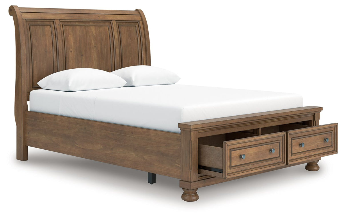 Feddinger - Storage Sleigh Bed - Select Living Furniture - Storage Beds - Signature Design by Ashley® - PCB779B4 - Light Brown -Queen - lifestyle -