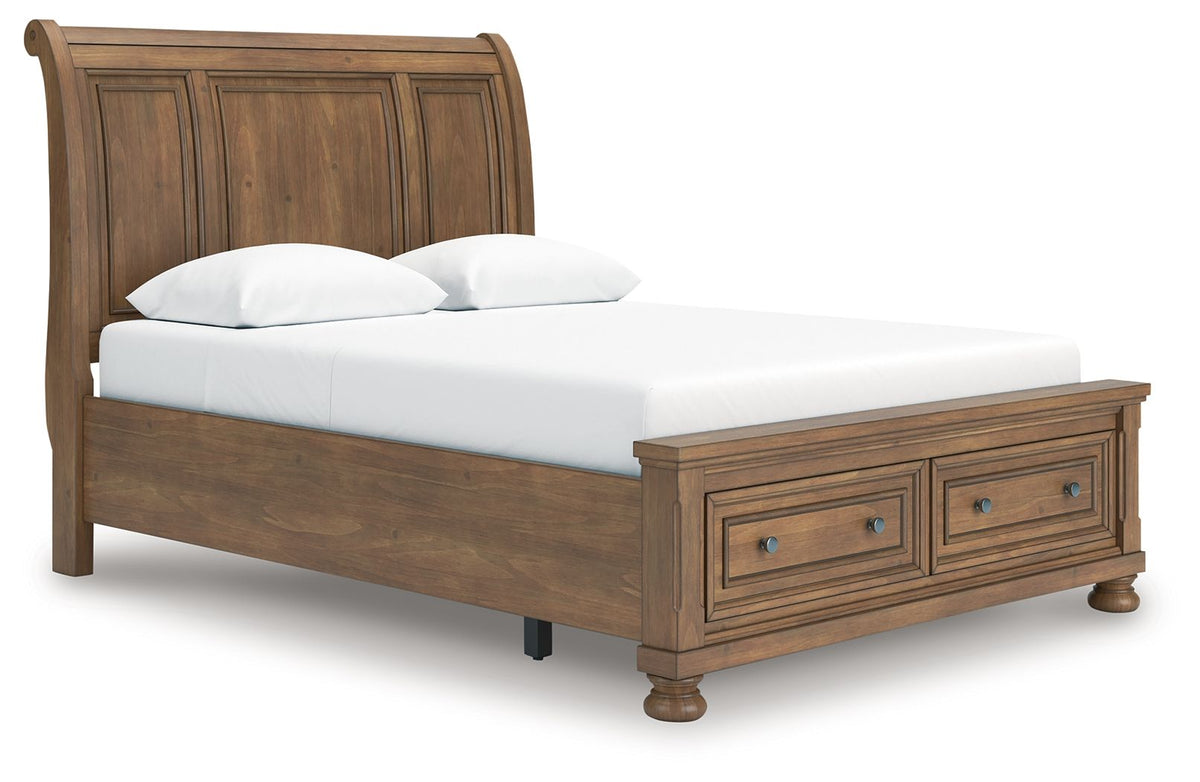 Feddinger - Storage Sleigh Bed - Select Living Furniture - Storage Beds - Signature Design by Ashley® - PCB779B4 - Light Brown -Queen - Feddinger - Storage Sleigh Bed -