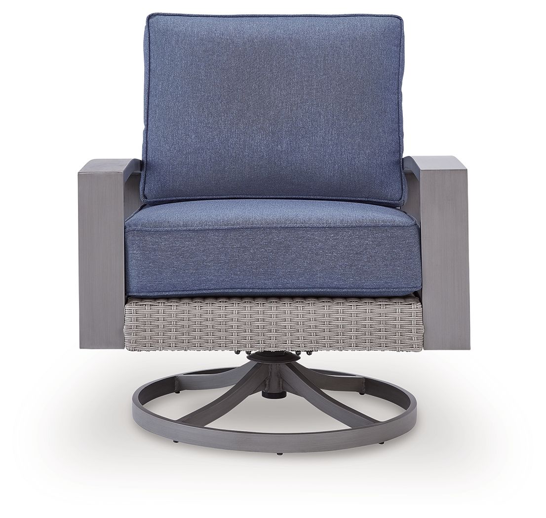 Half Moon Beach - Swivel Lounge With Cushion - Blue / Gray - Select Living Furniture - Swivel Chairs - Signature Design by Ashley® - PCP418-821 - Half Moon Beach - Swivel Lounge With Cushion - Blue / Gray -