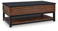 Kallari - Lift Top Cocktail Table - Warm Brown / Black - Select Living Furniture - Cocktail Tables - Signature Design by Ashley® - T737-9 - Kallari - Lift Top Cocktail Table - Warm Brown / Black -