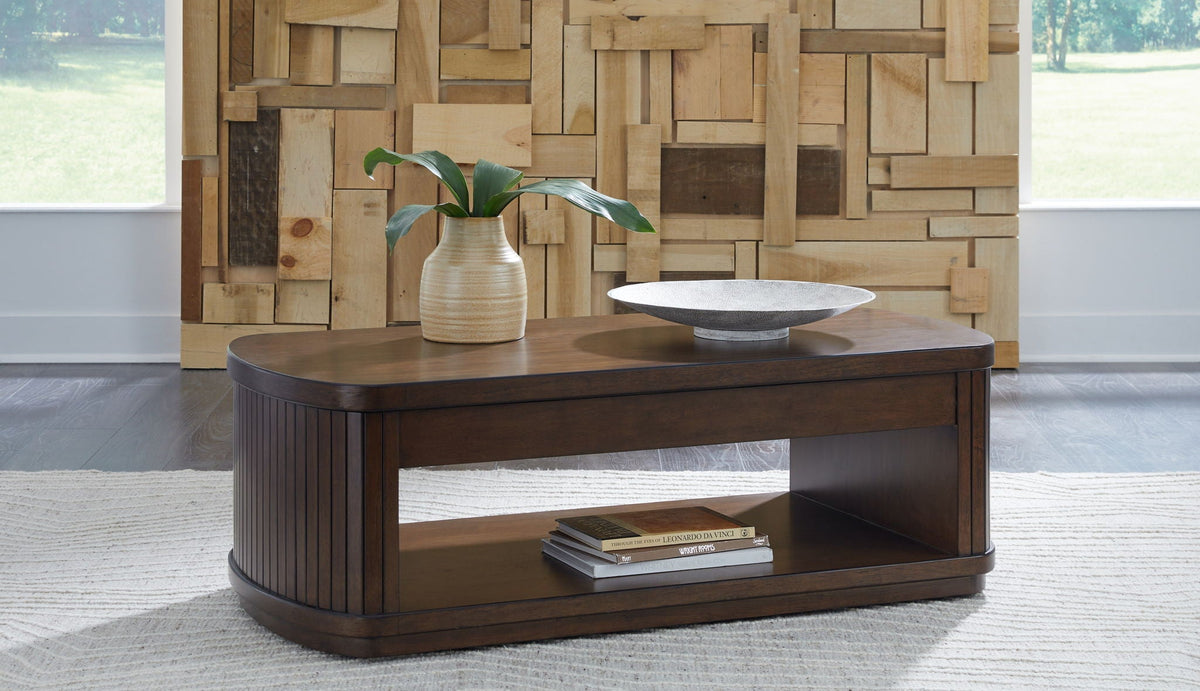 Korestone - Lift Top Cocktail Table - Dark Brown - Select Living Furniture - Cocktail Tables - Signature Design by Ashley® - T679-9 - Korestone - Lift Top Cocktail Table - Dark Brown -