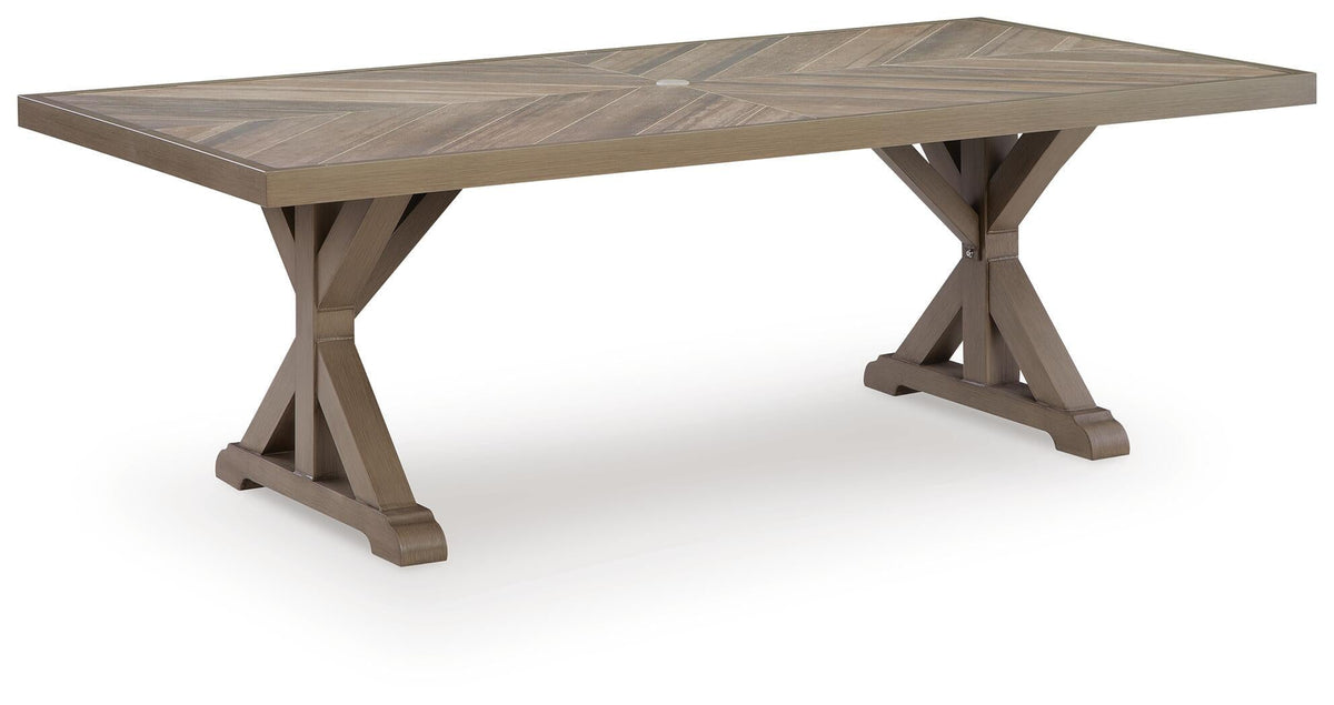 Laguna Heights - Rectangular Dining Table With Umbrella Option - Beige - Select Living Furniture - Dining Tables - Signature Design by Ashley® - PCP790-625 - Laguna Heights - Rectangular Dining Table With Umbrella Option - Beige -