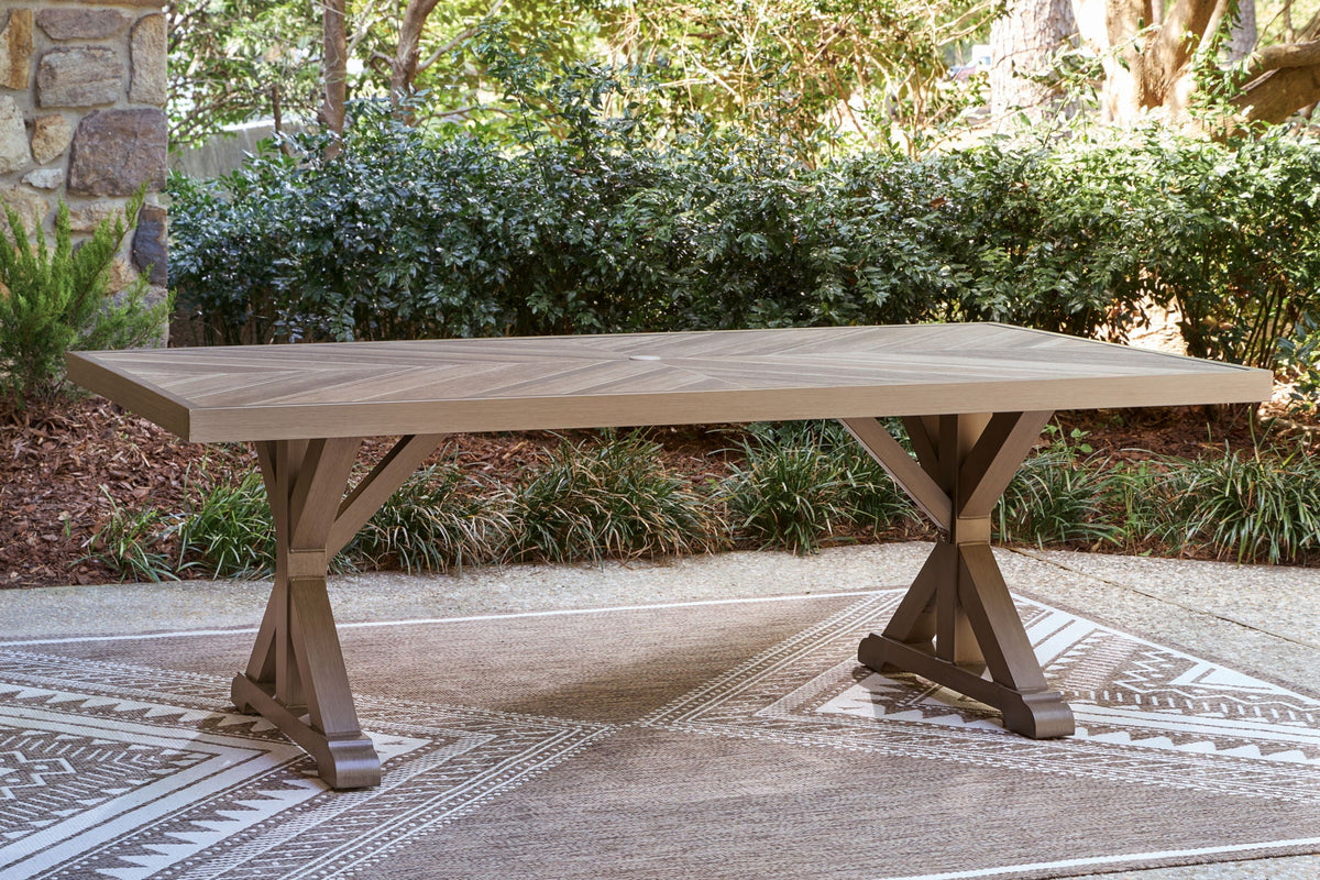 Laguna Heights - Rectangular Dining Table With Umbrella Option - Beige - Select Living Furniture - Dining Tables - Signature Design by Ashley® - PCP790-625 - Laguna Heights - Rectangular Dining Table With Umbrella Option - Beige -