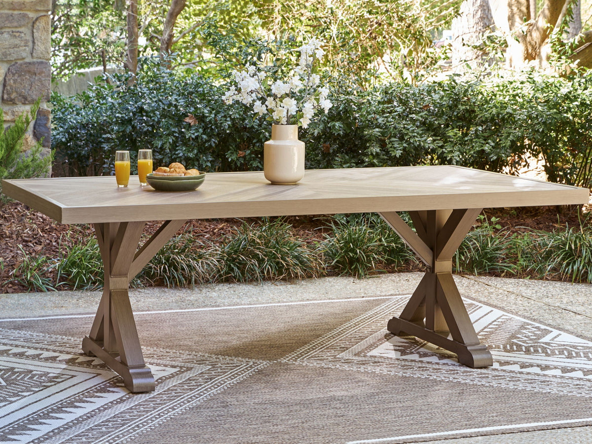 Laguna Heights - Rectangular Dining Table With Umbrella Option - Beige - Select Living Furniture - Dining Tables - Signature Design by Ashley® - PCP790-625 - Laguna Heights - Rectangular Dining Table With Umbrella Option - Beige -