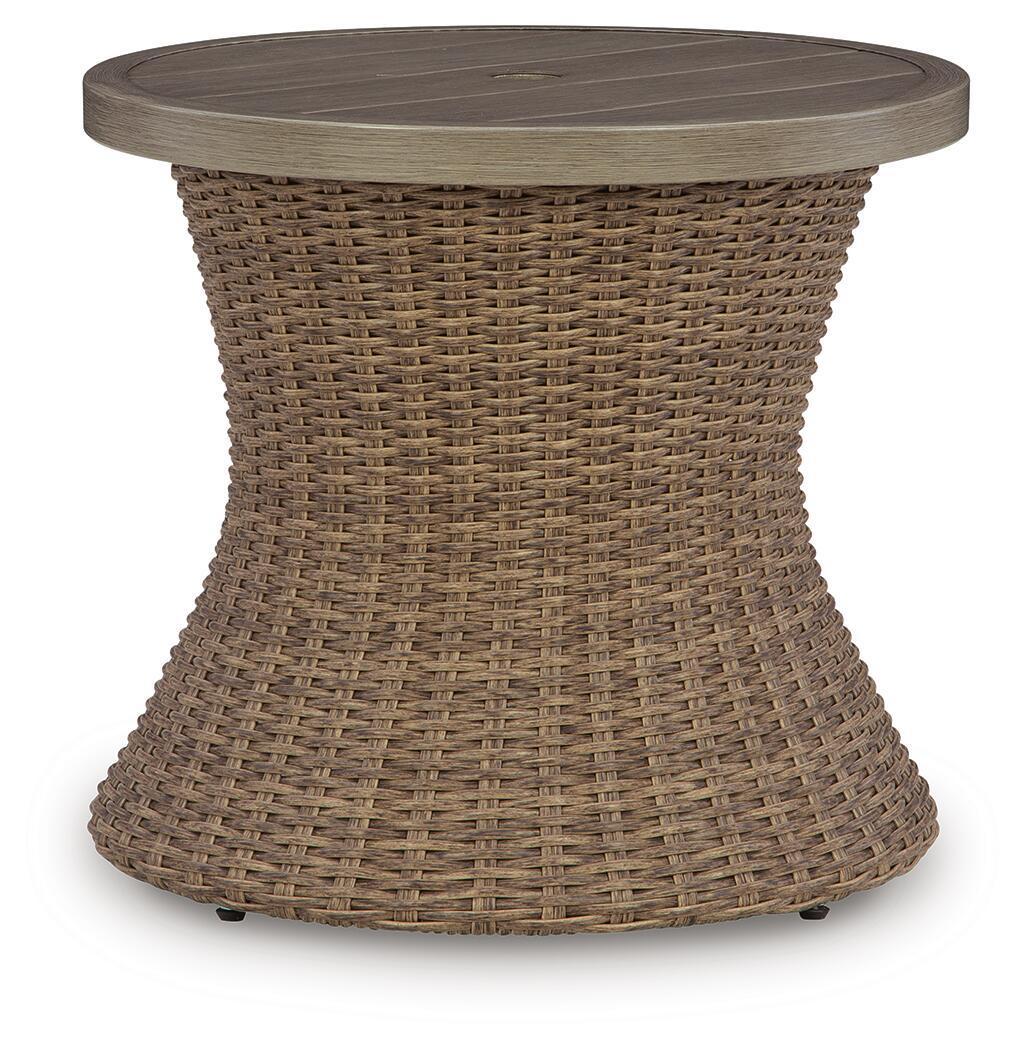 Laguna Heights - Round End Table With Umbrella Option - Beige - Select Living Furniture - End Tables - Signature Design by Ashley® - PCP790-706 - Laguna Heights - Round End Table With Umbrella Option - Beige -