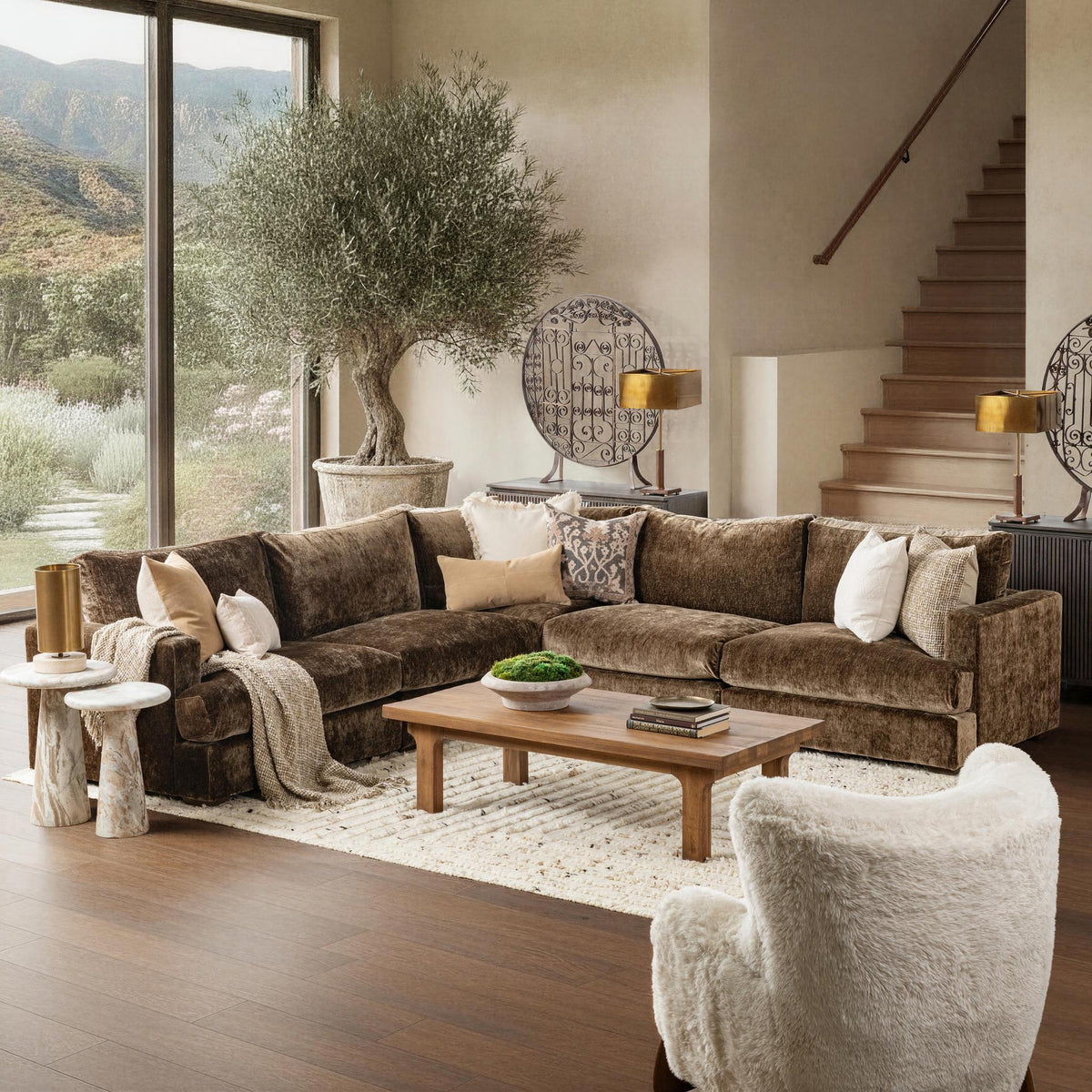 Ludwig - 5 Piece Sectional - Mossed Brown - Select Living Furniture - Stationary Sectionals - Classic Home - 4110SC52301 - Ludwig - 5 Piece Sectional - Mossed Brown -