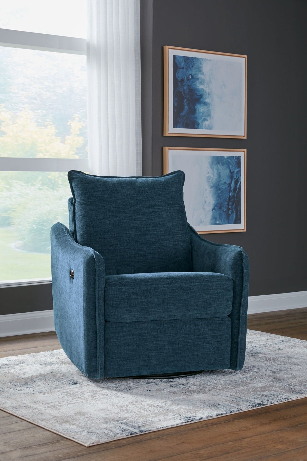 Mcburg - Swivel Power Recliner - Navy - Select Living Furniture - Swivel Chairs - Signature Design by Ashley® - 4480128 - Mcburg - Swivel Power Recliner - Navy -