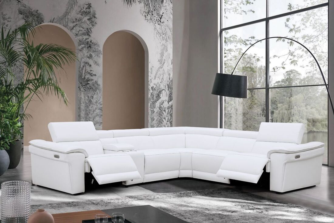 New York Top Grain Leather Power Reclining Sectional - Select Living Furniture - Reclining Furniture, Leather Seating - Happy Homes - White - New York Top Grain Leather Power Reclining Sectional -