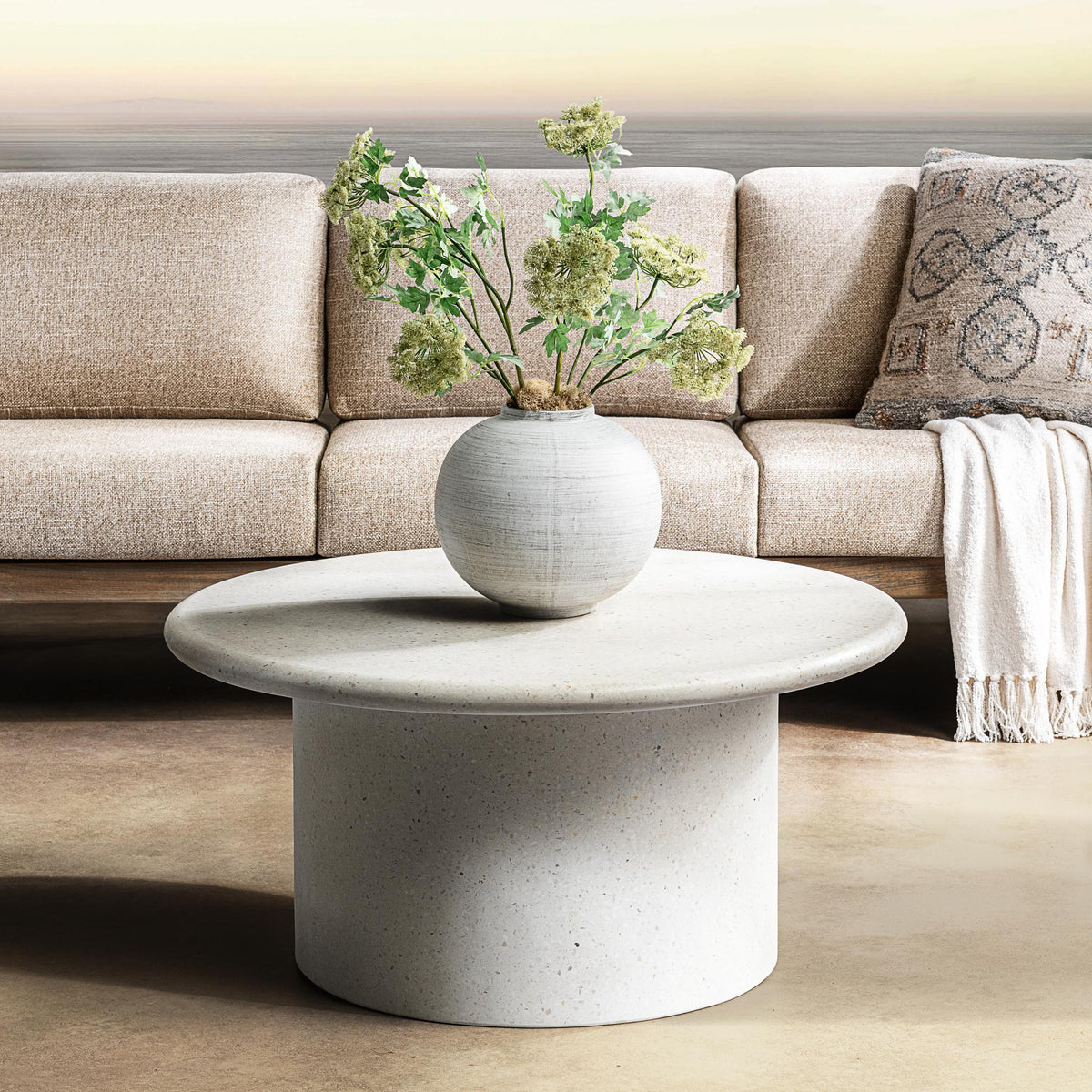 Nysa - Outdoor Round End Table - Select Living Furniture - End Tables - Classic Home - 51031811 - White -39.76"W x 39.76"D x 17.32"H - Nysa - Outdoor Round End Table -