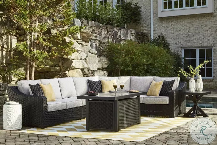 Beachcroft Black & Light Gray Modular Outdoor Sectional with Nuvella Performance Fabric