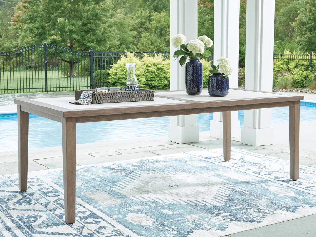 Rainier Ranch - Rectangle Dining Table With Umbrella Option - Brown / Beige - Select Living Furniture - Dining Tables - Signature Design by Ashley® - P701-625 - Rainier Ranch - Rectangle Dining Table With Umbrella Option - Brown / Beige -