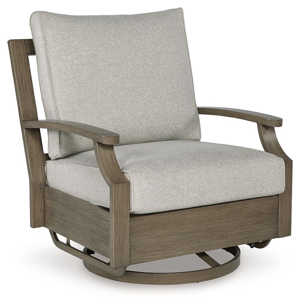 Rainier Ranch - Swivel Glider Chair With Cushion - Brown / Beige - Select Living Furniture - Swivel Chairs - Signature Design by Ashley® - P701-821 - Rainier Ranch - Swivel Glider Chair With Cushion - Brown / Beige -