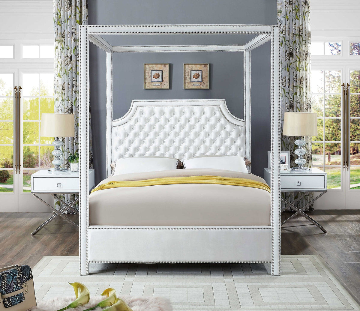 Rowan - Canopy Bed - Select Living Furniture - Canopy Beds - Meridian Furniture - RowanGrey-Q - Dark Gray -Queen - Rowan - Canopy Bed -
