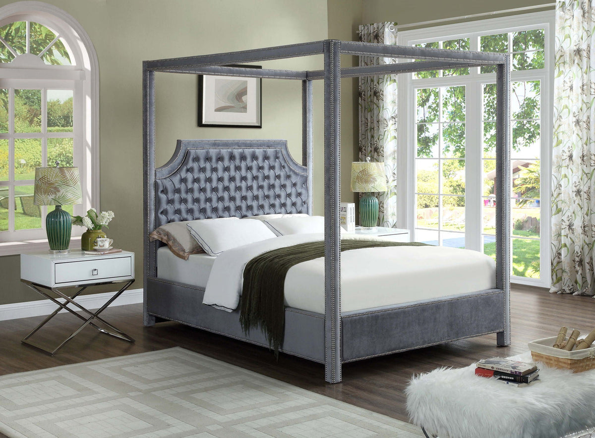 Rowan - Canopy Bed - Select Living Furniture - Canopy Beds - Meridian Furniture - RowanGrey-Q - Dark Gray -Queen - Rowan - Canopy Bed -