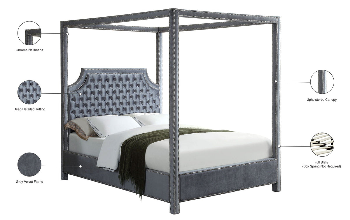 Rowan - Canopy Bed - Select Living Furniture - Canopy Beds - Meridian Furniture - RowanGrey-Q - Dark Gray -Queen - Rowan - Canopy Bed -