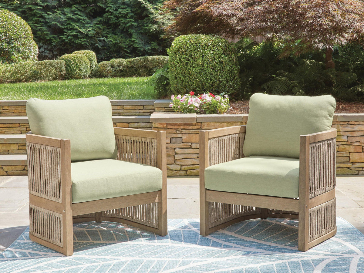 Serena Shores - Lounge Chair With Cushion (Set of 2) - Beige / Green - Select Living Furniture - Chair Sets - Signature Design by Ashley® - PCP604-820 - Serena Shores - Lounge Chair With Cushion (Set of 2) - Beige / Green -