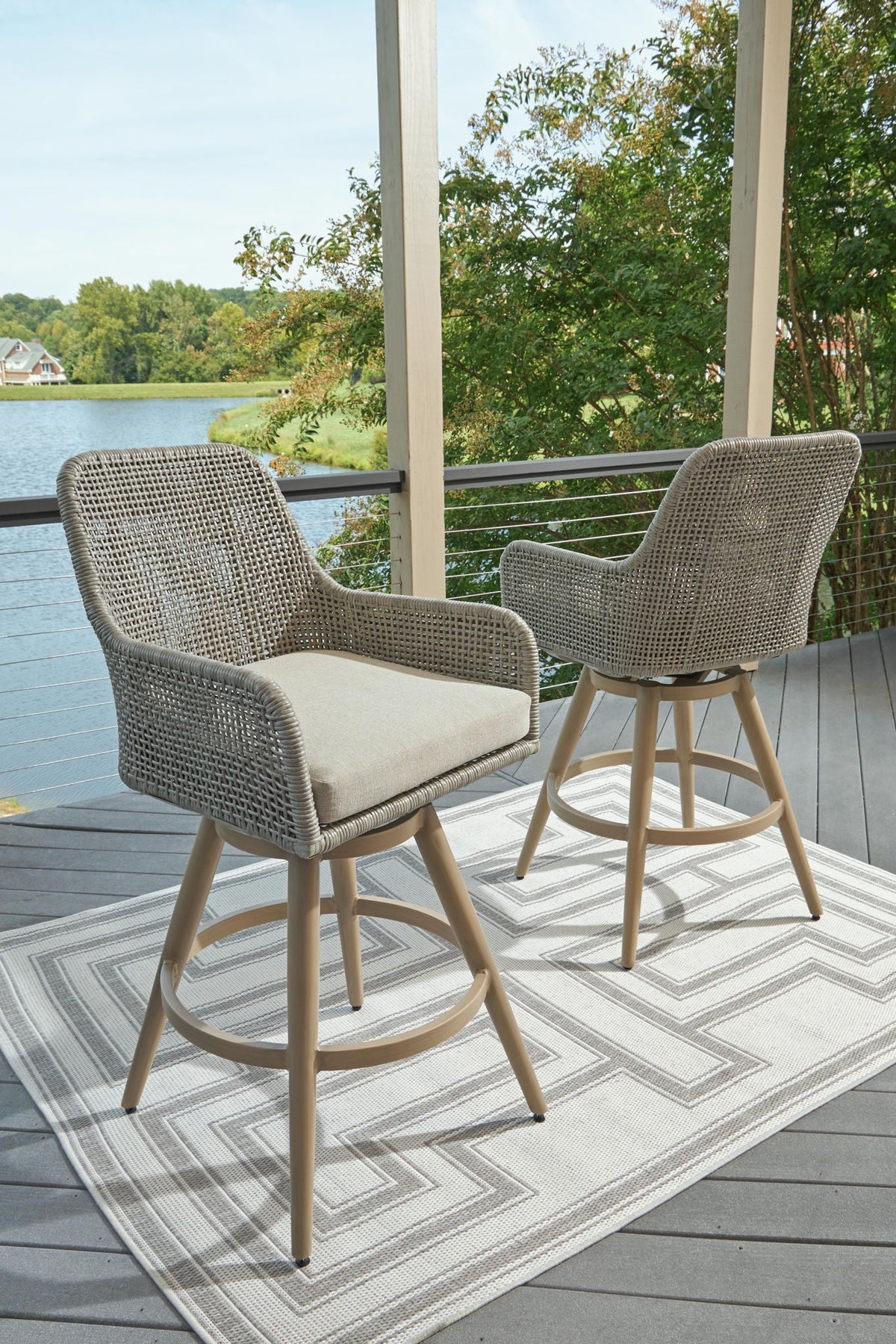 Seton Creek - Barstool With Cushion (Set of 2) - Beige / Gray - Select Living Furniture - Stool Sets - Signature Design by Ashley® - P798-130 - Seton Creek - Barstool With Cushion (Set of 2) - Beige / Gray -