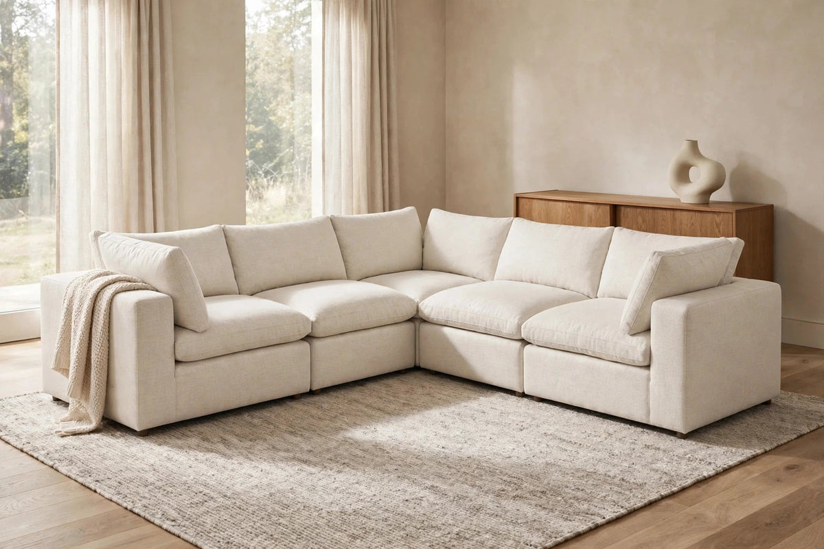 The Walter Sectional - Select Living Furniture - Select Living Furniture - WALTER-CORNER-CRM - Cream -Corner Sectional - Walter sectional styled in a warm minimalist living room -