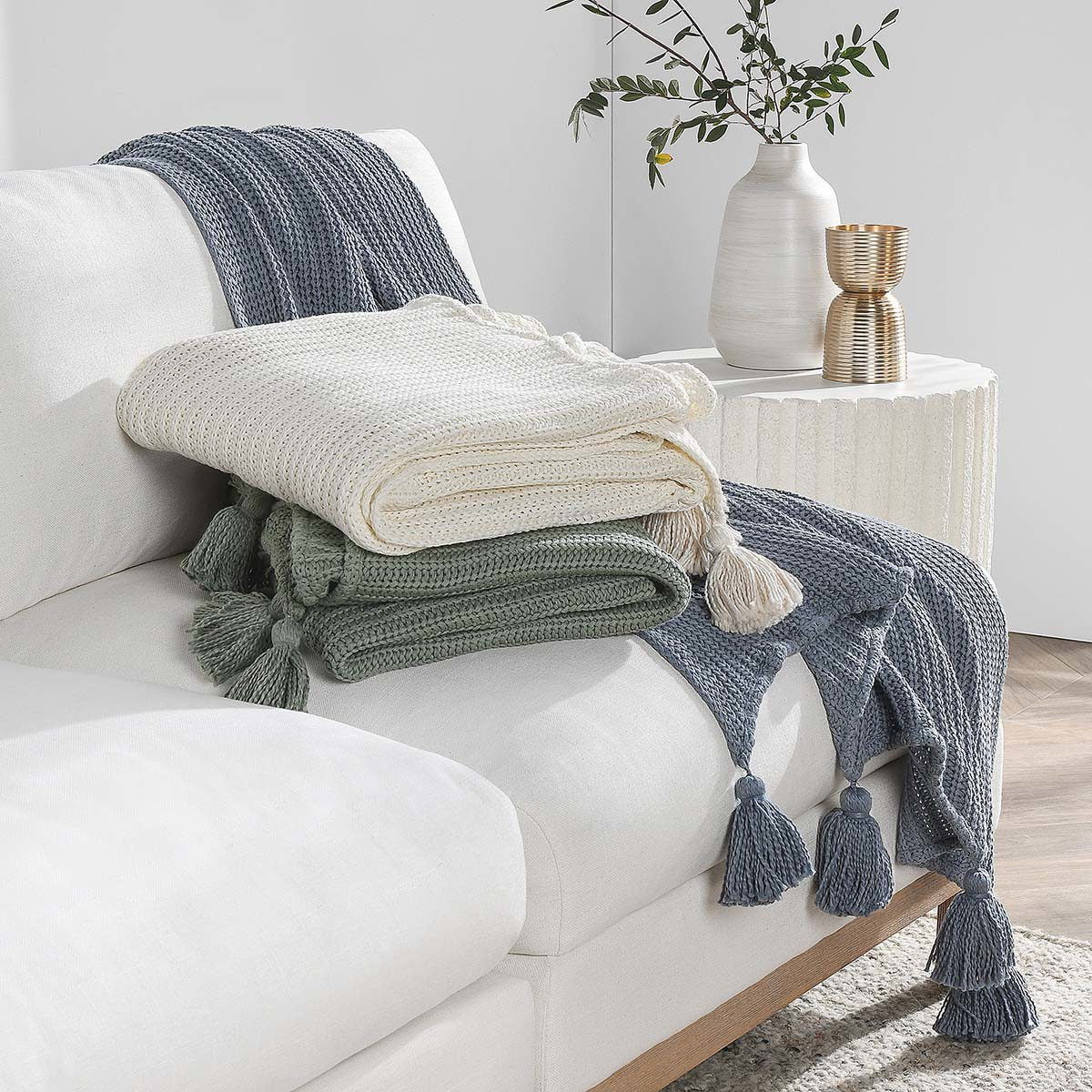 Veda - TC Throw - Sea Fog Blue - Select Living Furniture - Throws - Villa - V250033 - Veda - TC Throw - Sea Fog Blue -