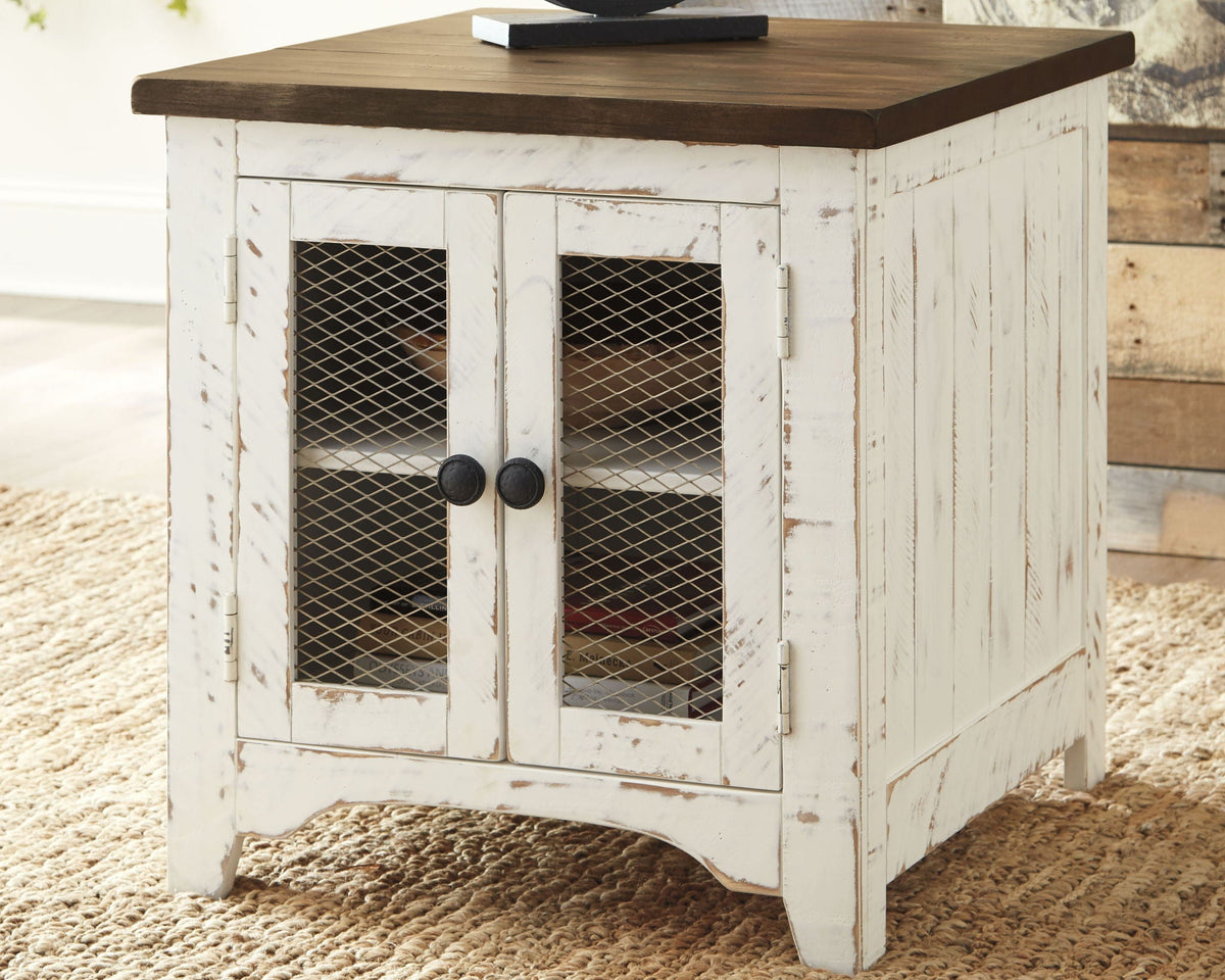 Wystfield - Rectangular End Table - 2 Doors - White / Brown - Select Living Furniture - End Tables - Signature Design by Ashley® - T459-3 - Wystfield - Rectangular End Table - 2 Doors - White / Brown -