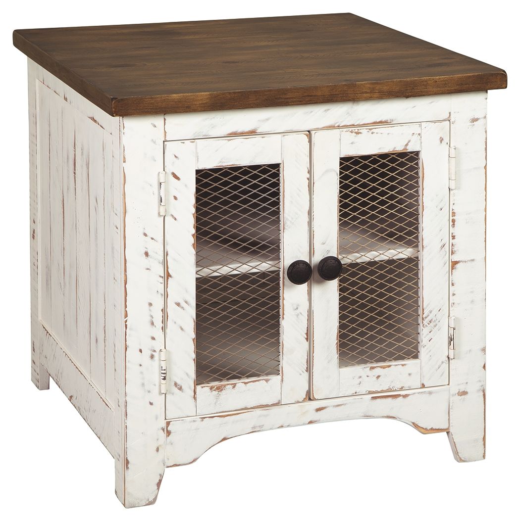 Wystfield - Rectangular End Table - 2 Doors - White / Brown - Select Living Furniture - End Tables - Signature Design by Ashley® - T459-3 - Wystfield - Rectangular End Table - 2 Doors - White / Brown -