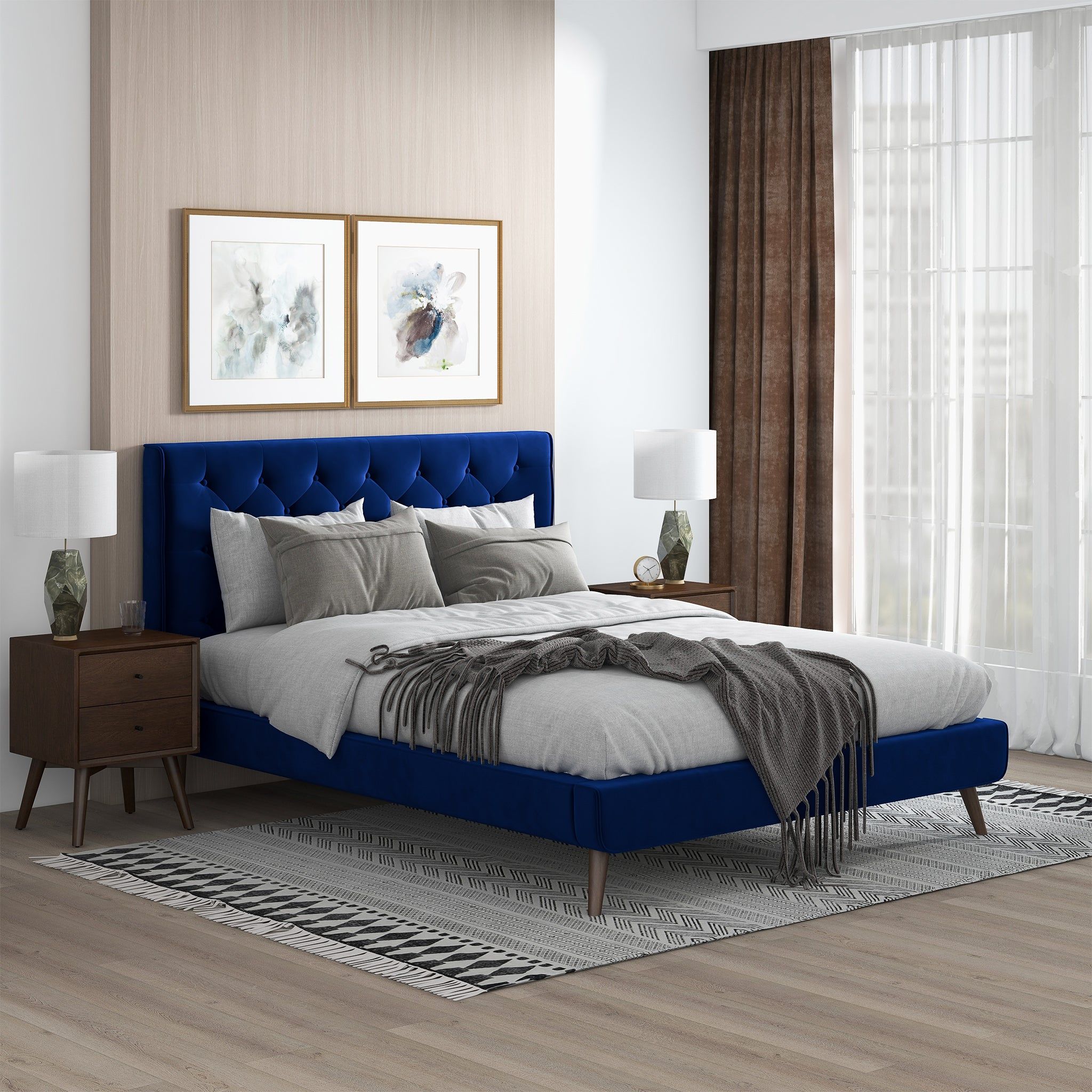 Dillon - Mid-Century Velvet Platform Bed
