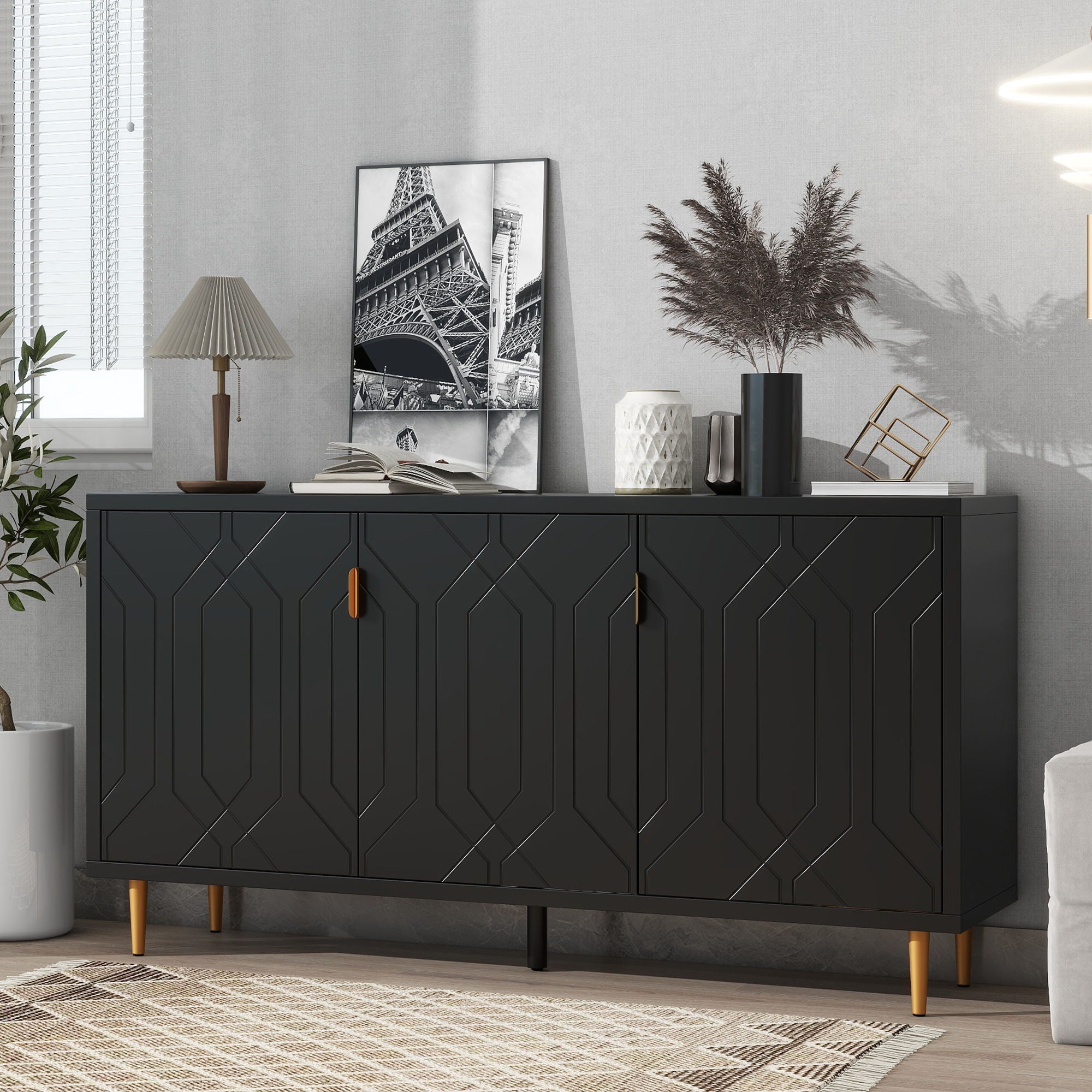 Modern TV Stand With 3 Doors And Adjustable Shelves