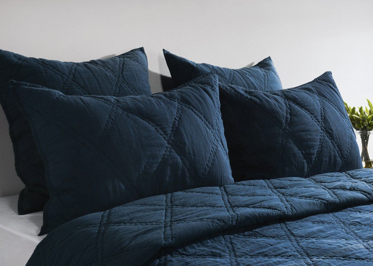 Caleb - Hand Stitched King Quilt - Midnight Blue