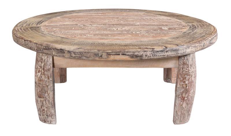 Reclaimed Wood Round Coffee Table - Light Brown