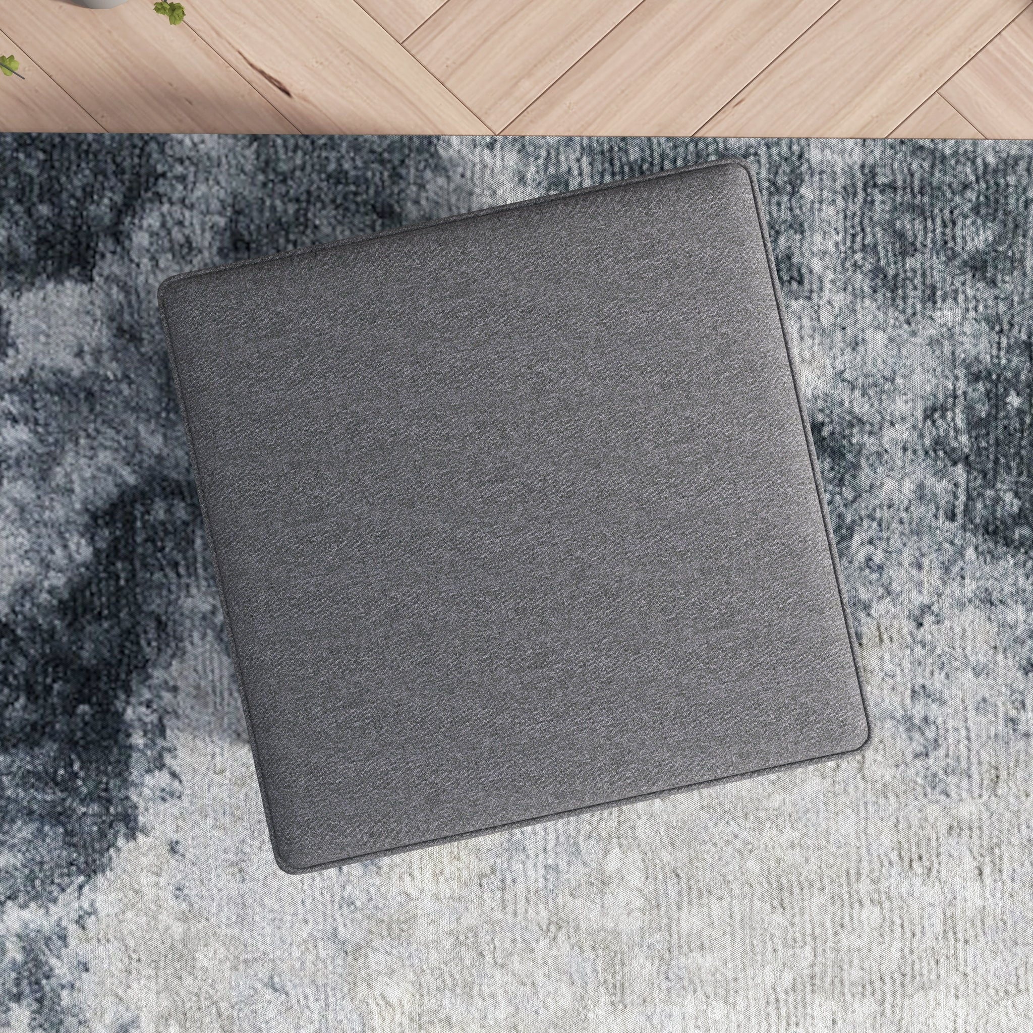 Amber - Square Upholstered Ottoman Linen