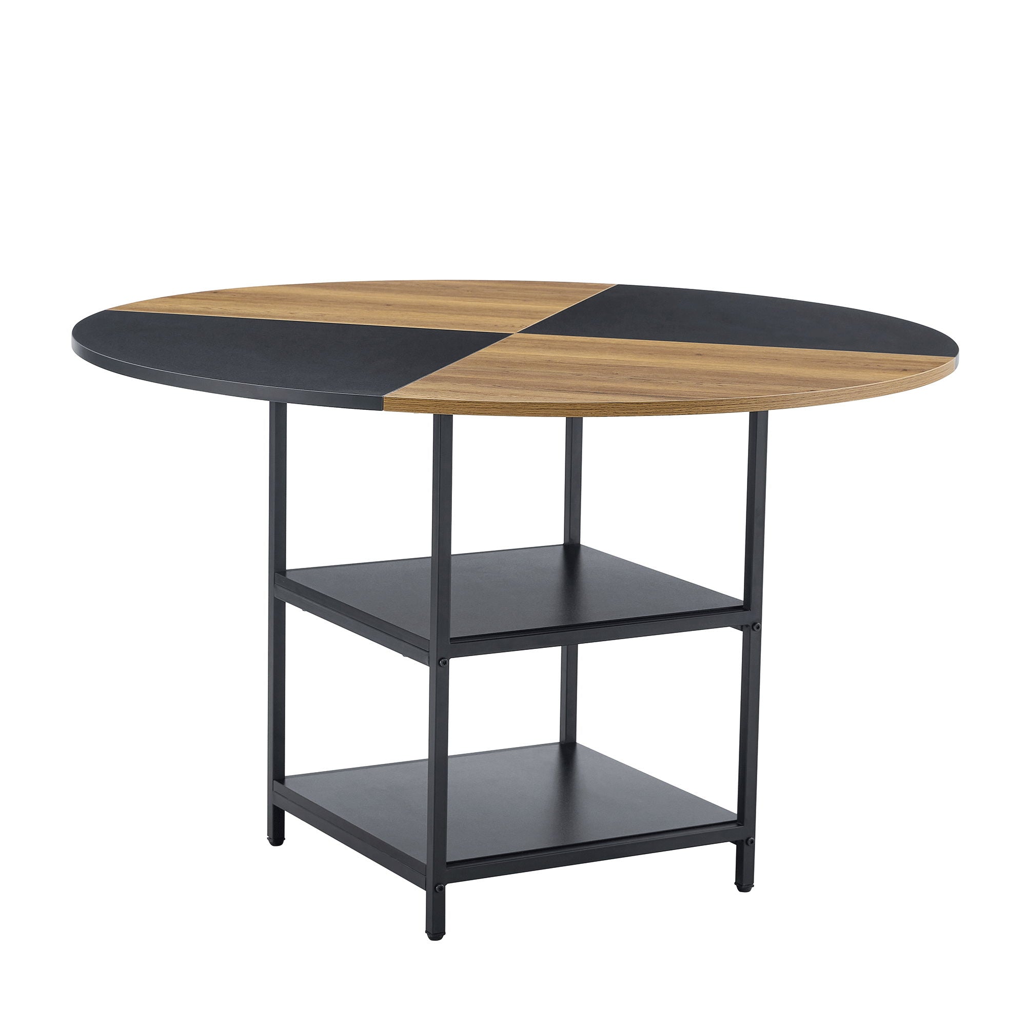 Modern Splicing Circular Dining Table With Double Layer Storage - Black / Wood