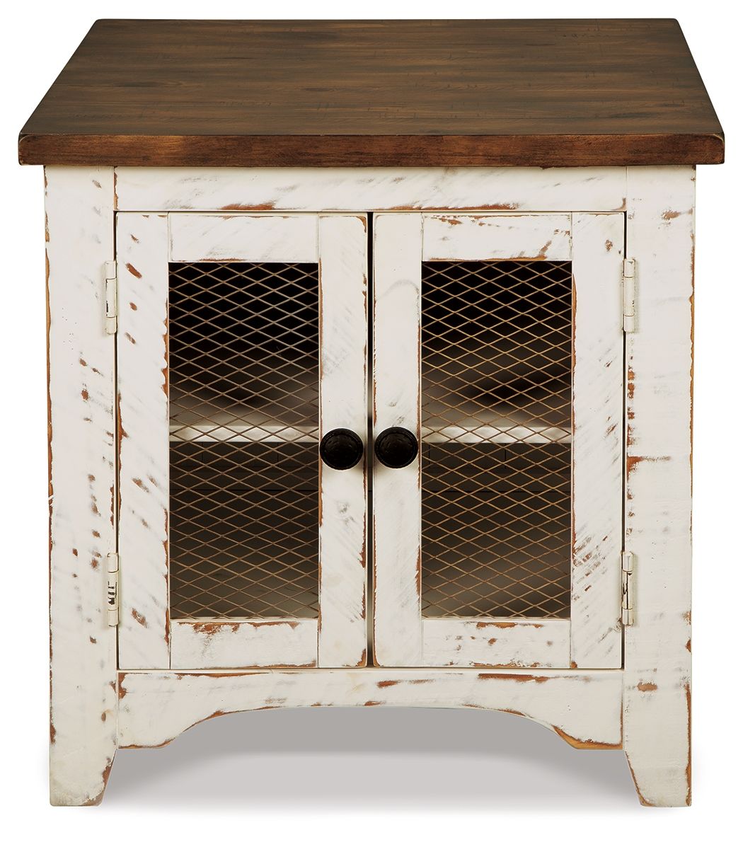 Wystfield - Rectangular End Table - 2 Doors - White / Brown