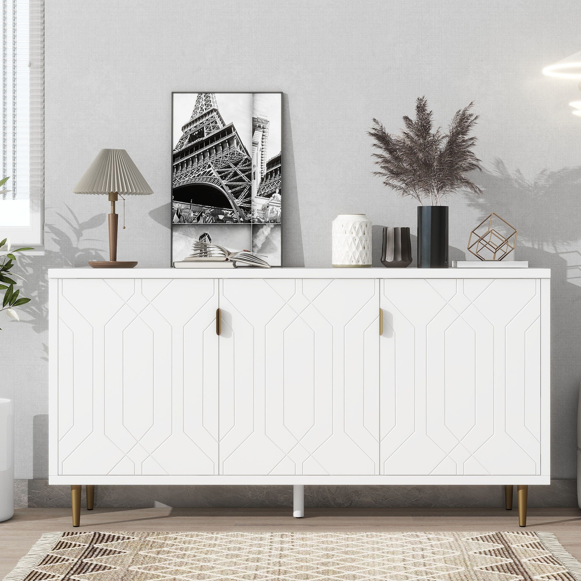 Modern TV Stand With 3 Doors And Adjustable Shelves