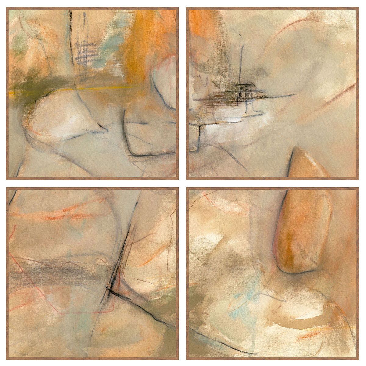 Ochre I - Painting 48' x 48' By Buddy Whitlock (Set of 4) - Walnut