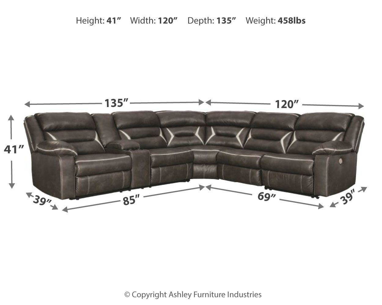 Kincord - Midnight - 5 Pc. - Left Arm Facing Power Sofa with Console 4 Pc Sectional, Rocker Recliner