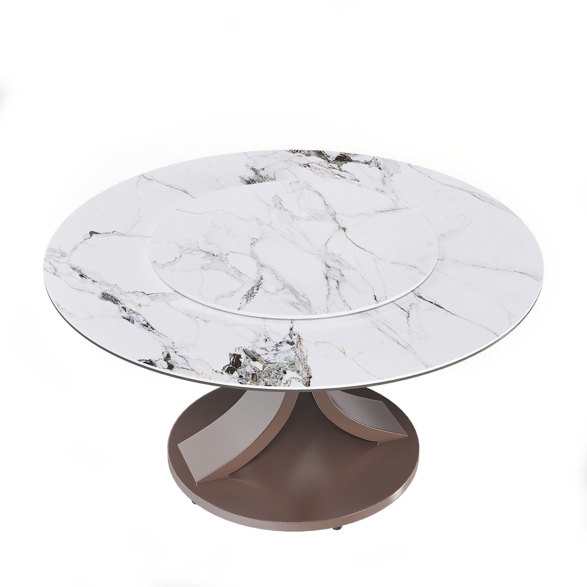 Round Dining Table With 360° Rotating Lazy Susan Scratch & Heat For Dining Room & Kitchen, Table Only - White