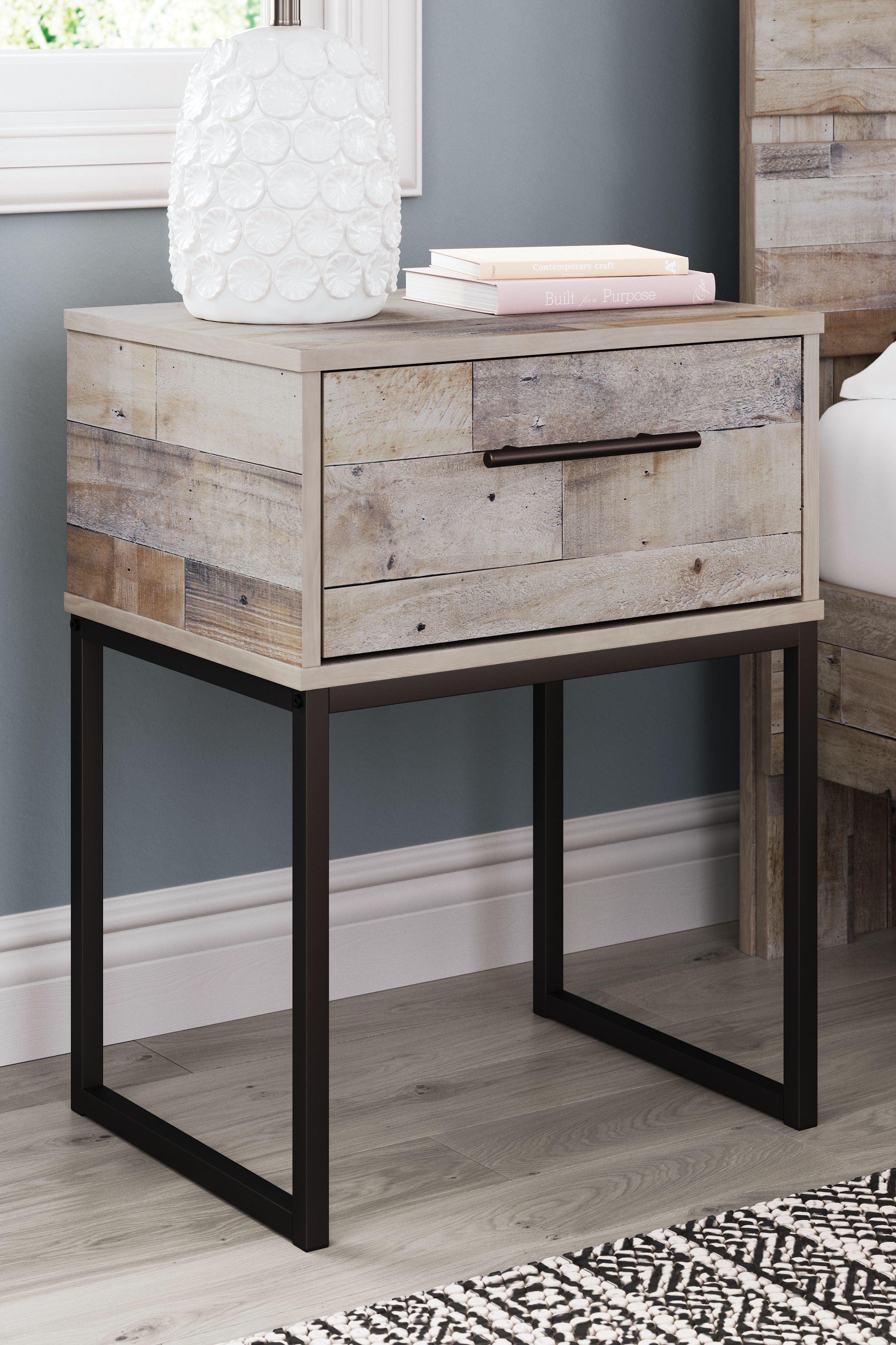 Neilsville - Whitewash - One Drawer Night Stand - Vinyl-Wrapped