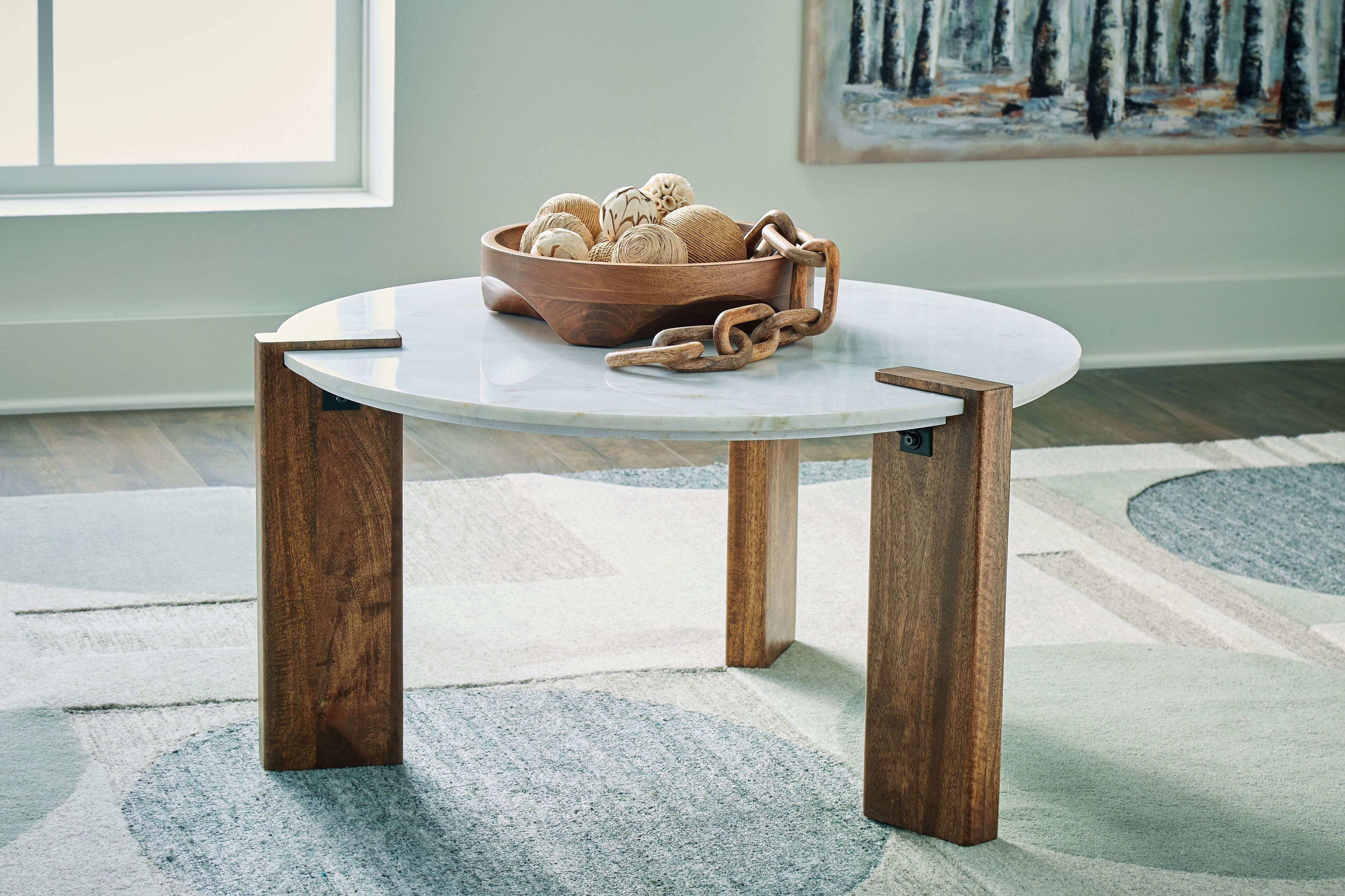 Isanti - White / Brown - Round Cocktail Table