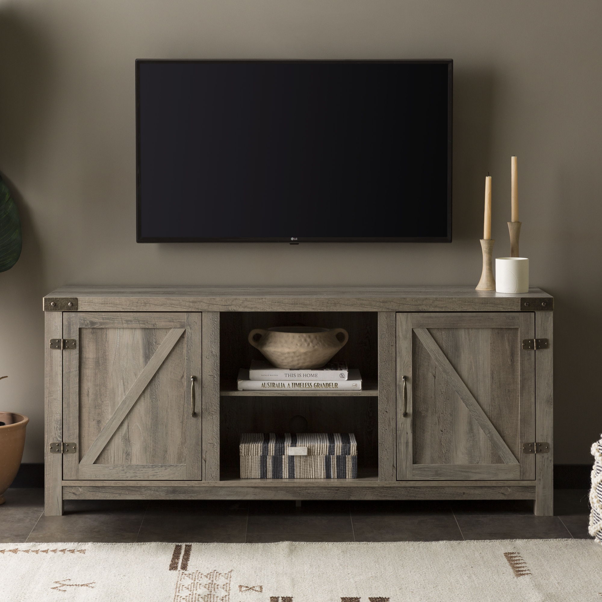 Farmhouse Barn Door TV Stand For TVs Up To 65"