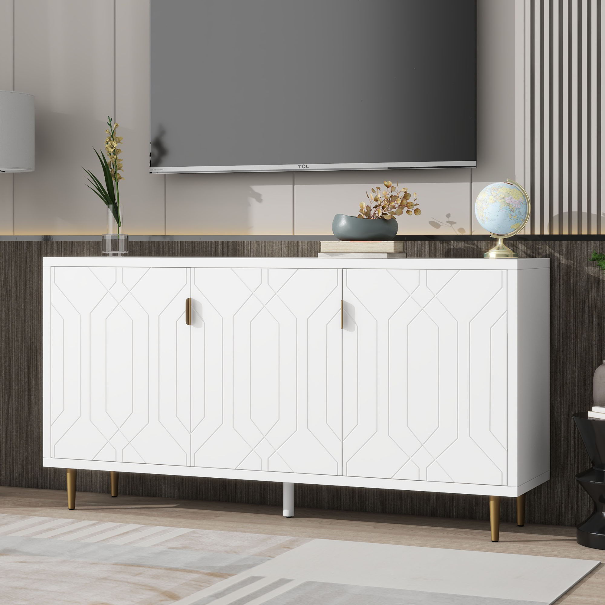 Modern TV Stand With 3 Doors And Adjustable Shelves