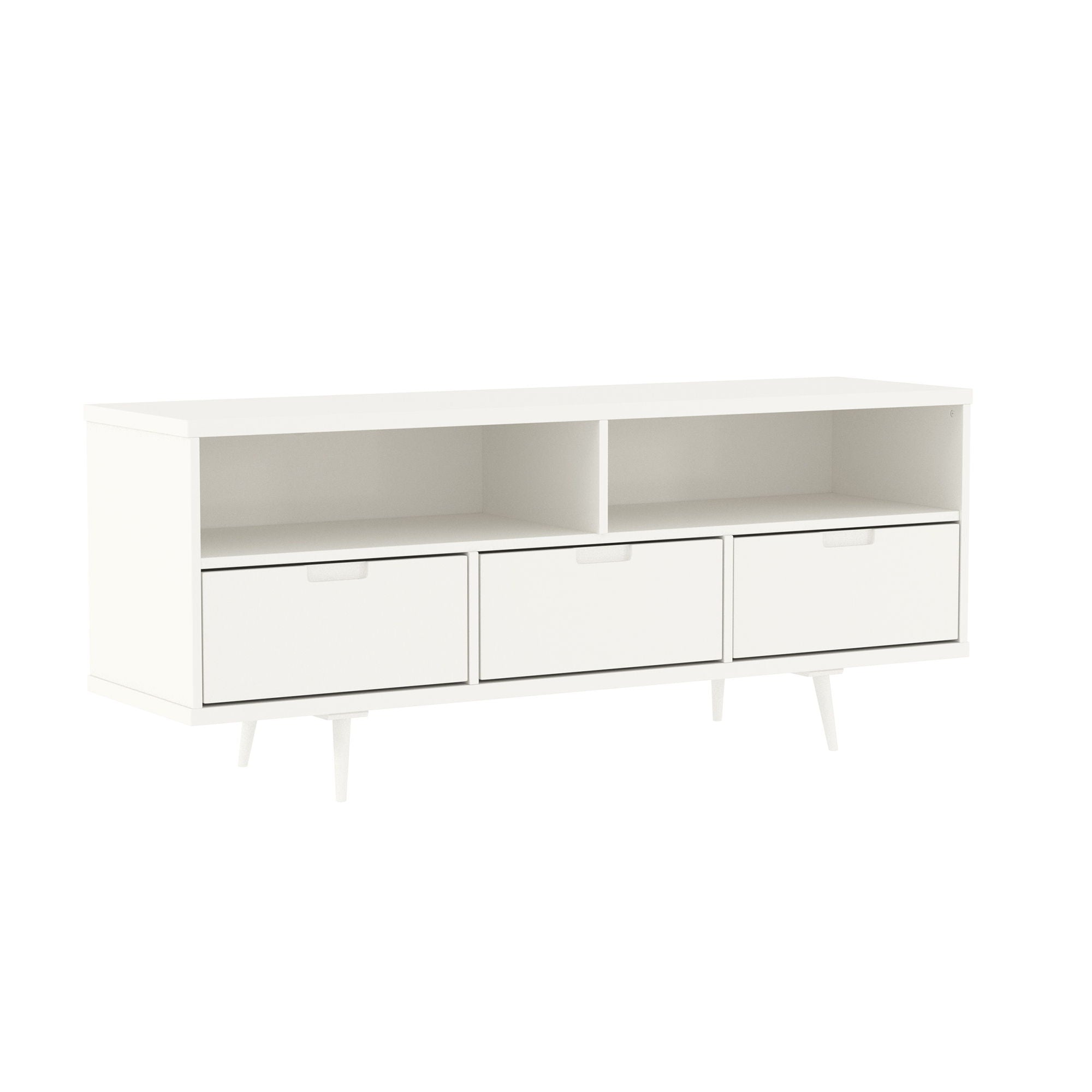 Mid-Century Modern Minimalist 3 Drawer Corner TV Stand For TVs Up To 58