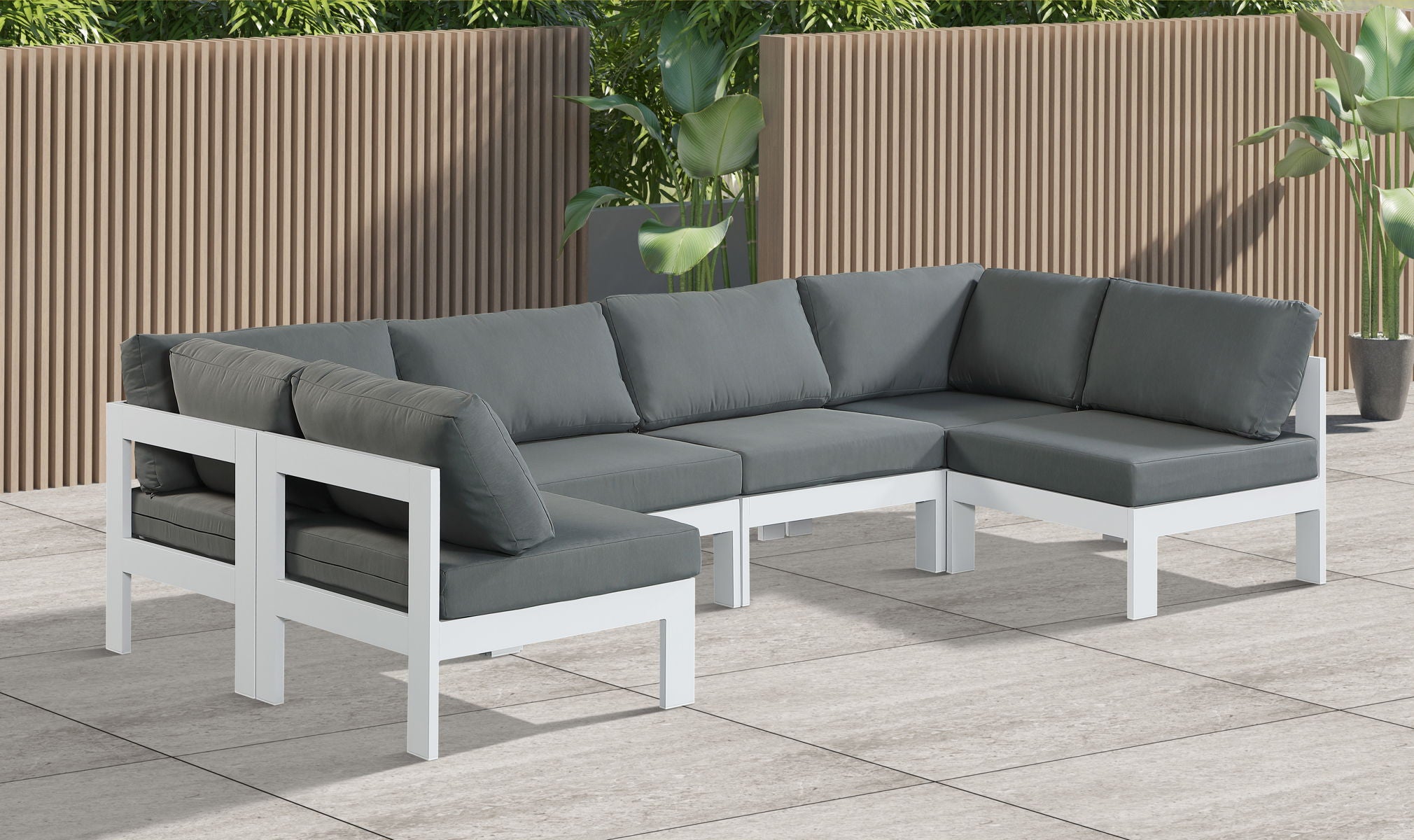 Nizuc - Outdoor Patio Modular Sectional 6 Piece - Grey - Fabric